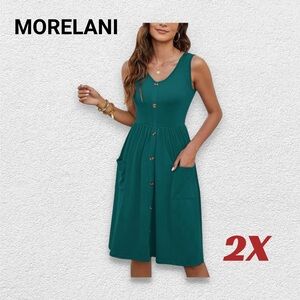 👍*GUC* MOLERANI | 2X | Sleeveless Casual Midi Summer dress - Dark Teal